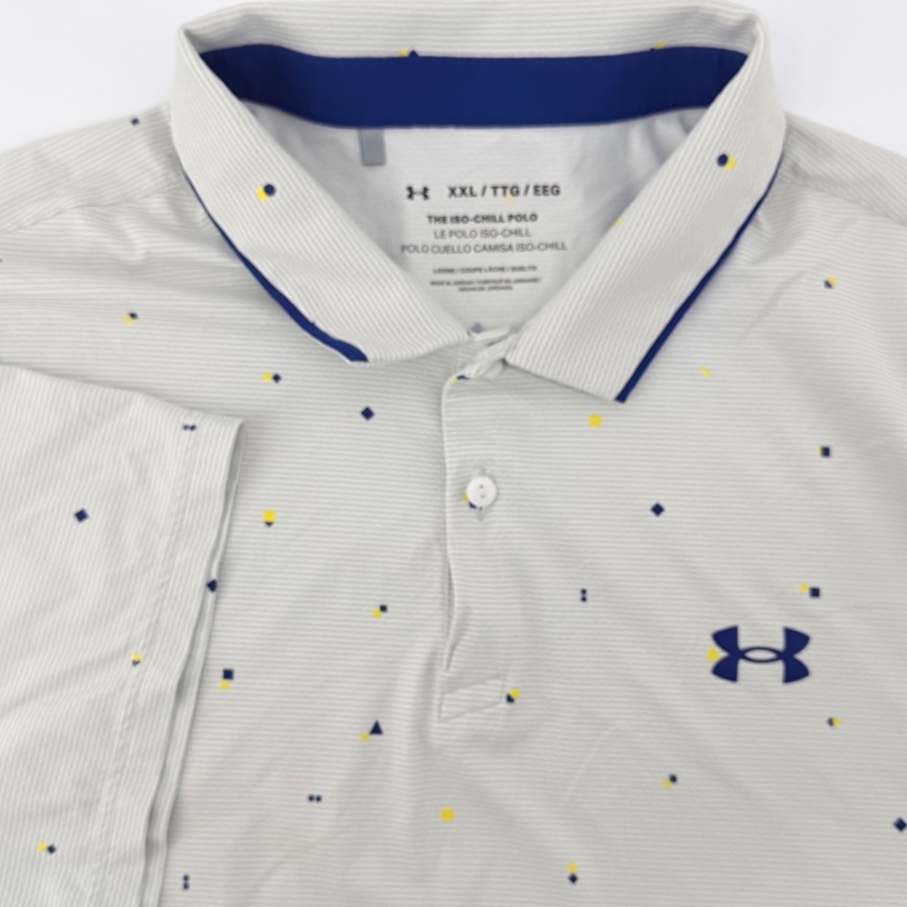 Under Armour Mens XXL Iso-Chill Polo Shirt Gray Stripe Geometric Golf Top